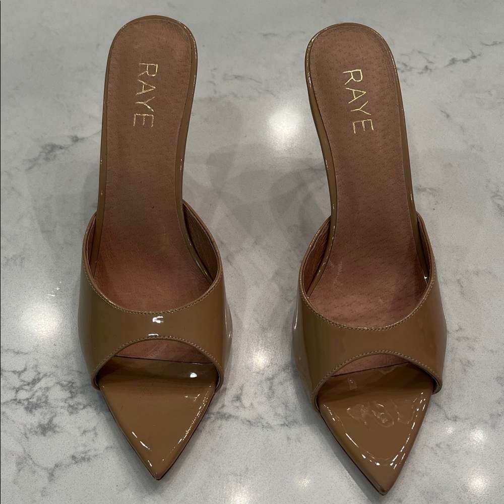 RAYE Tan Patent Leather Slide Pumps